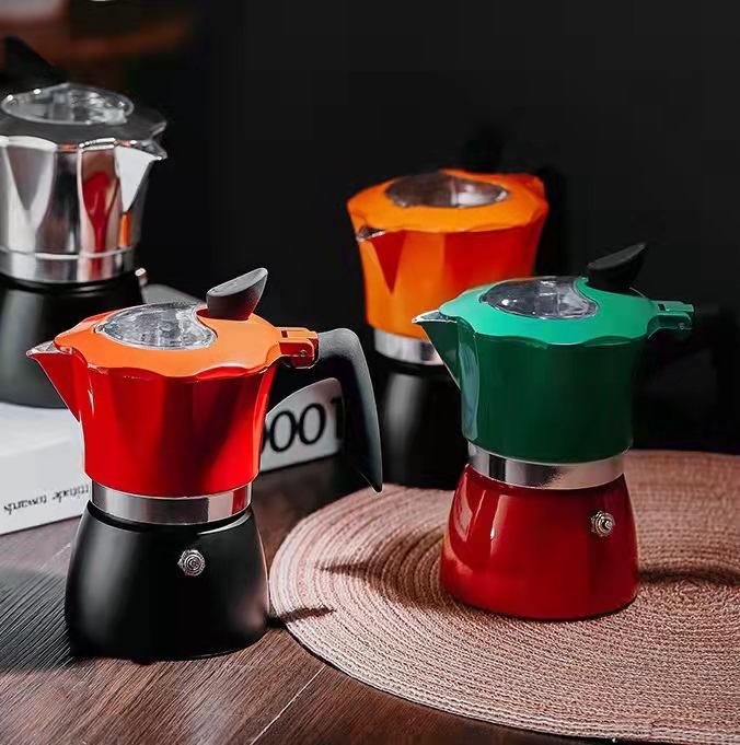 Coffee Equipment Wdt - Zweifarbiges 150/300 ml visuelles Deckel-Moka-Topf-Set, Espresso-Kaffeemaschine,